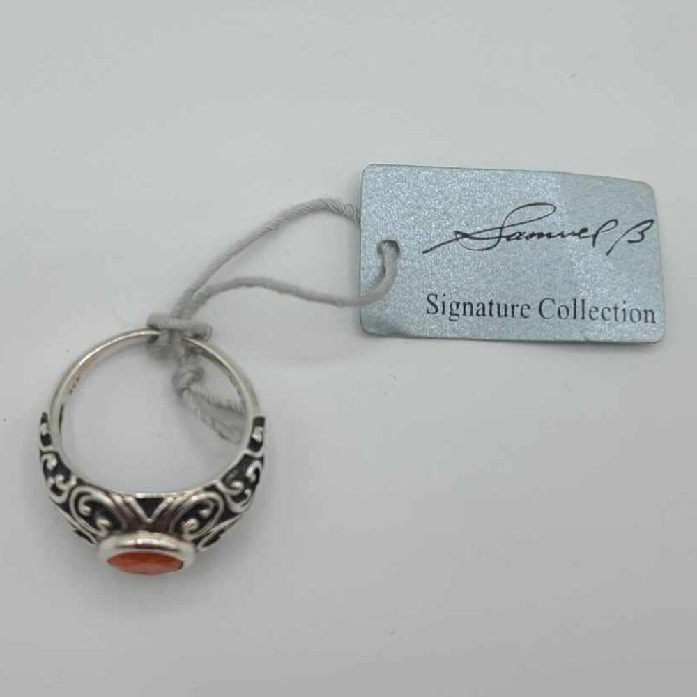 Samuel B Benham Orange Stone Sterling Silver Filigree Ring size 7